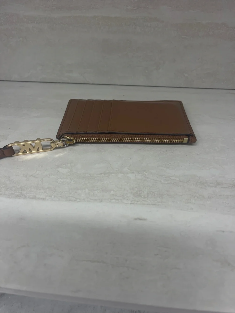 Michael Kors Woven Leather Card Case Luggage Brown